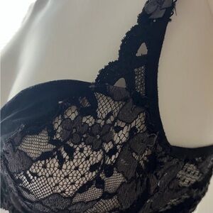 Simone Perele Black & Silver Gray Floral Lace Push Up Bra 34B